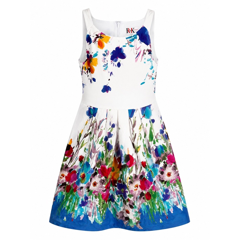 Whimsical Floral Fit Flare Dress Artsy Garden Party Tea Party Romantic Feminine